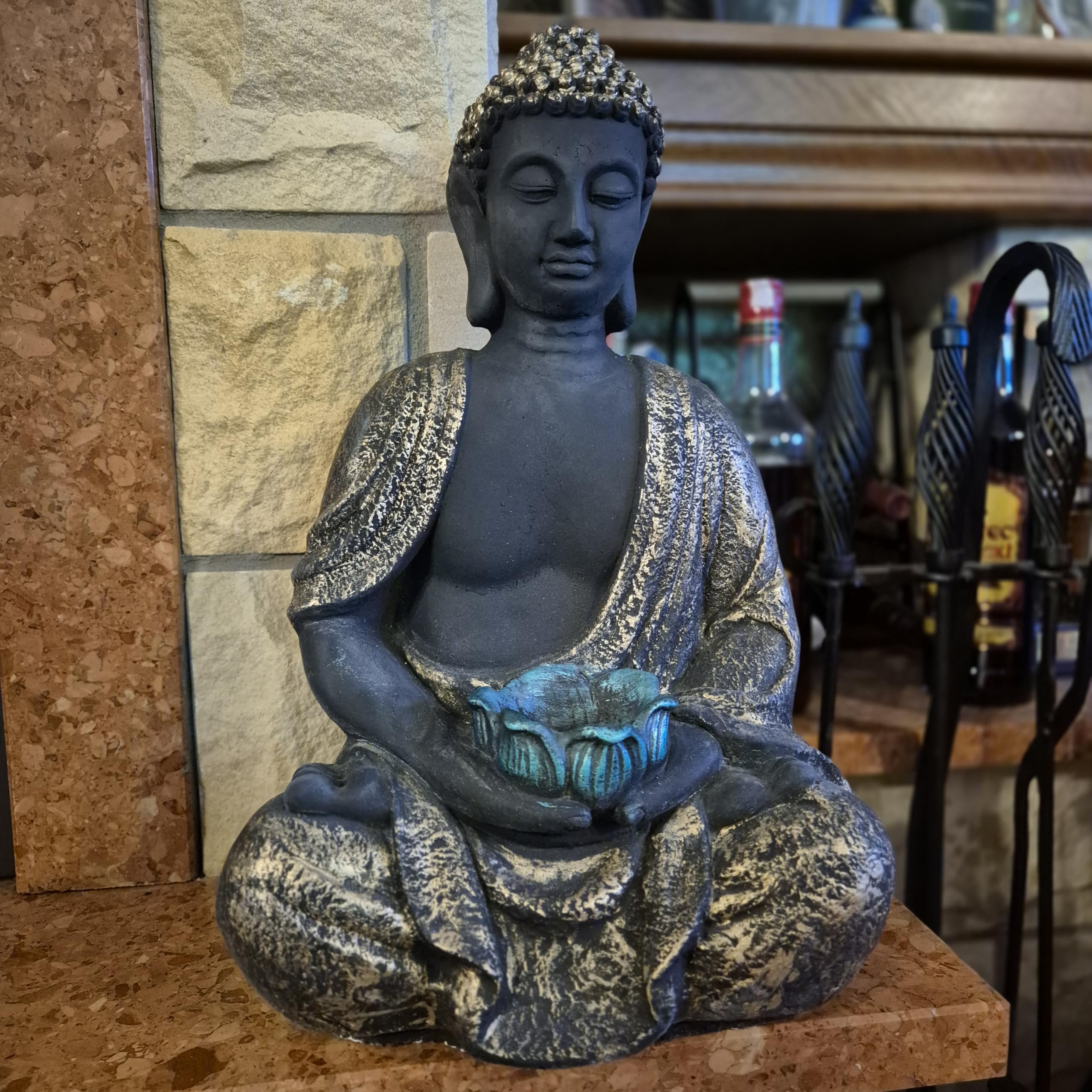 FABRIQ Grande figurine Bouddha 40 cm - 12 kg - Fonte de pierre - Doré - Résistant au gel jusqu'à -30 °C - Méditation et décoration de jardin