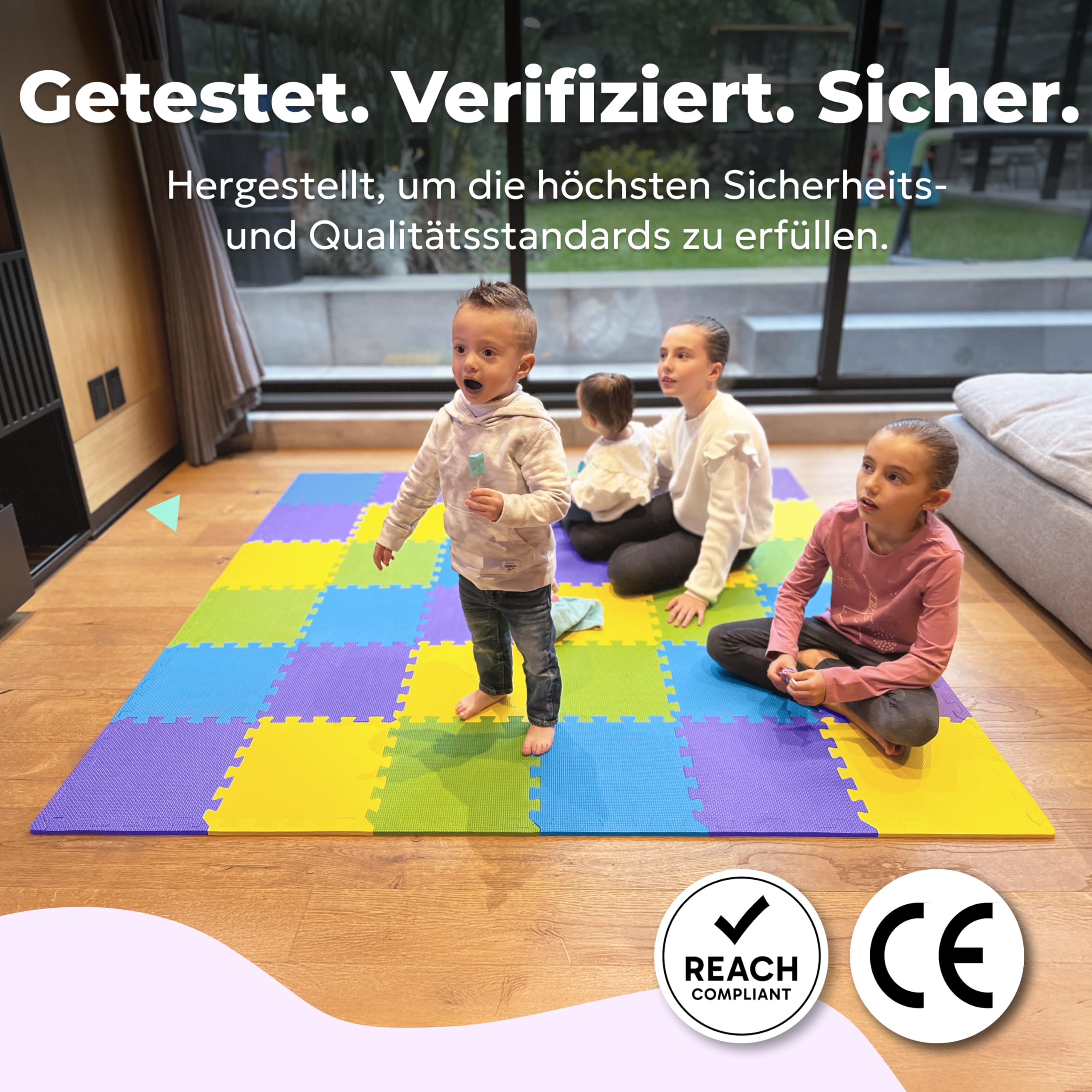 MioTetto Krabbelmatte Baby - Zertifiziert, Sicher, Robust - Spielmatte Baby, Puzzlematte, Kinderteppich - Stilvolle, Wasserfeste, Einfache Montage - Für Familien & Großeltern, 16/36 Fliesen