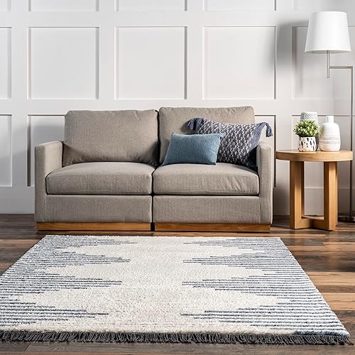 Miniatura 9 de nuLOOM Morgan - Alfombra contemporánea con flecos, 4 x 6, azul