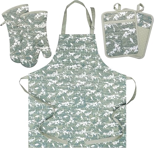 Juego de 5 manoplas para horno y agarraderas con delantal de cocina, guantes de cocina resistentes al calor y agarraderas antideslizantes de