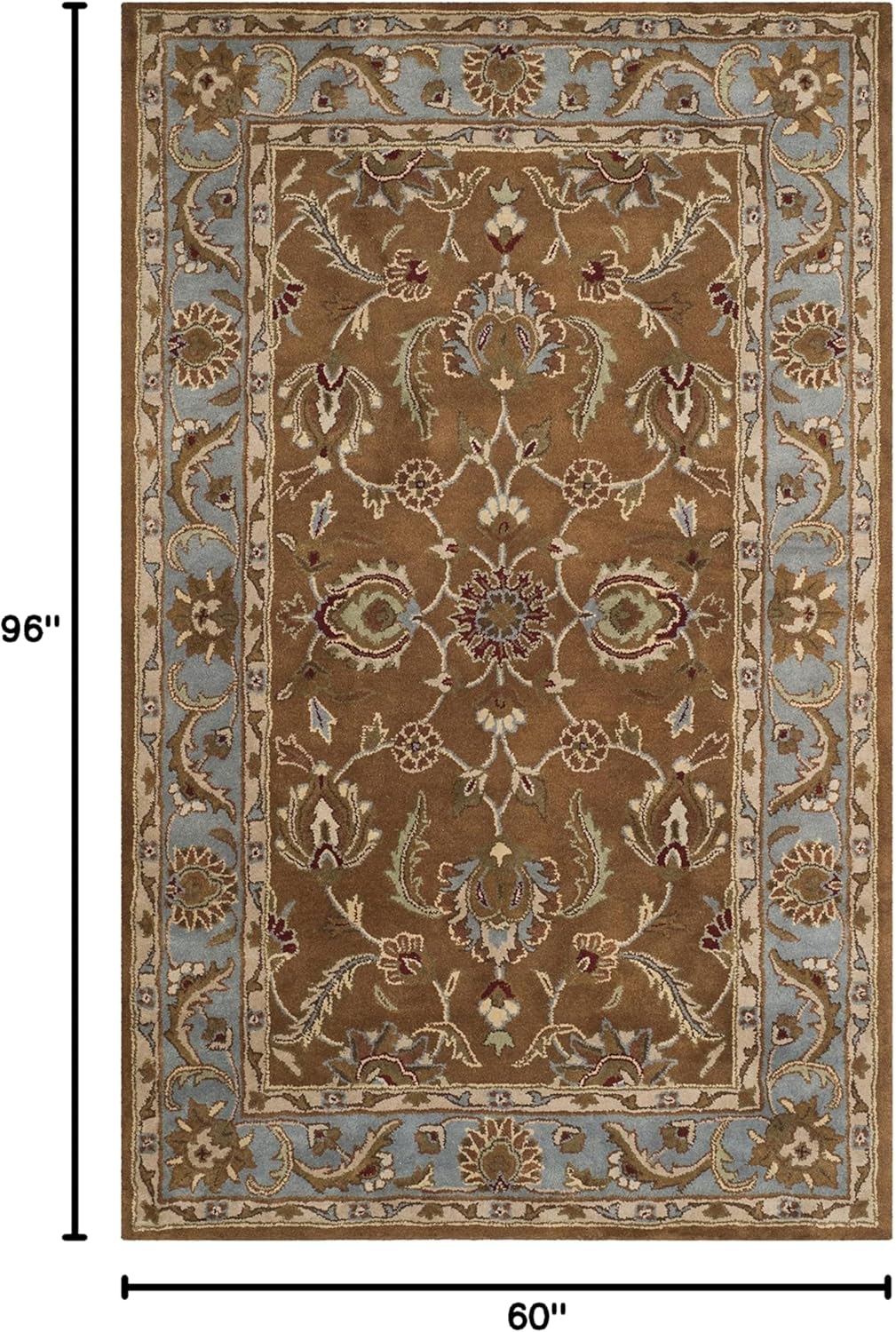 SAFAVIEH Heritage Collection Area Rug - 5' x 8', Brown & Blue, Handmade Traditional Oriental Wool, Ideal for High Traffic Areas in Living Room, Bedroom (HG812A)