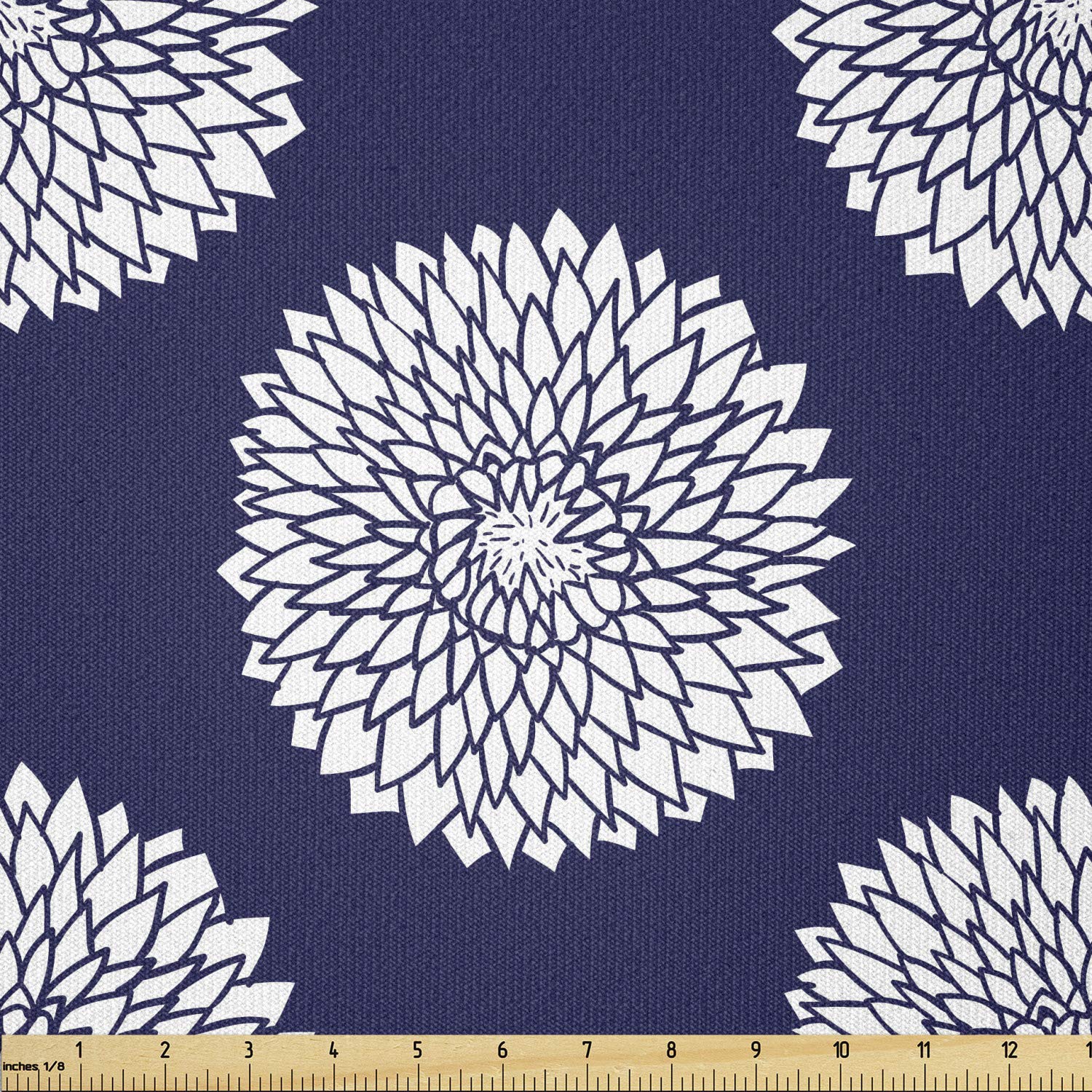 Lunarable Garden Art Fabric by The Yard, Simplistic Composition of Blossoming Flowers on an Abstract Background, Stretch Knit Fabric for Clothing Sewing and Arts Crafts, 1 Yard, Indigo and White