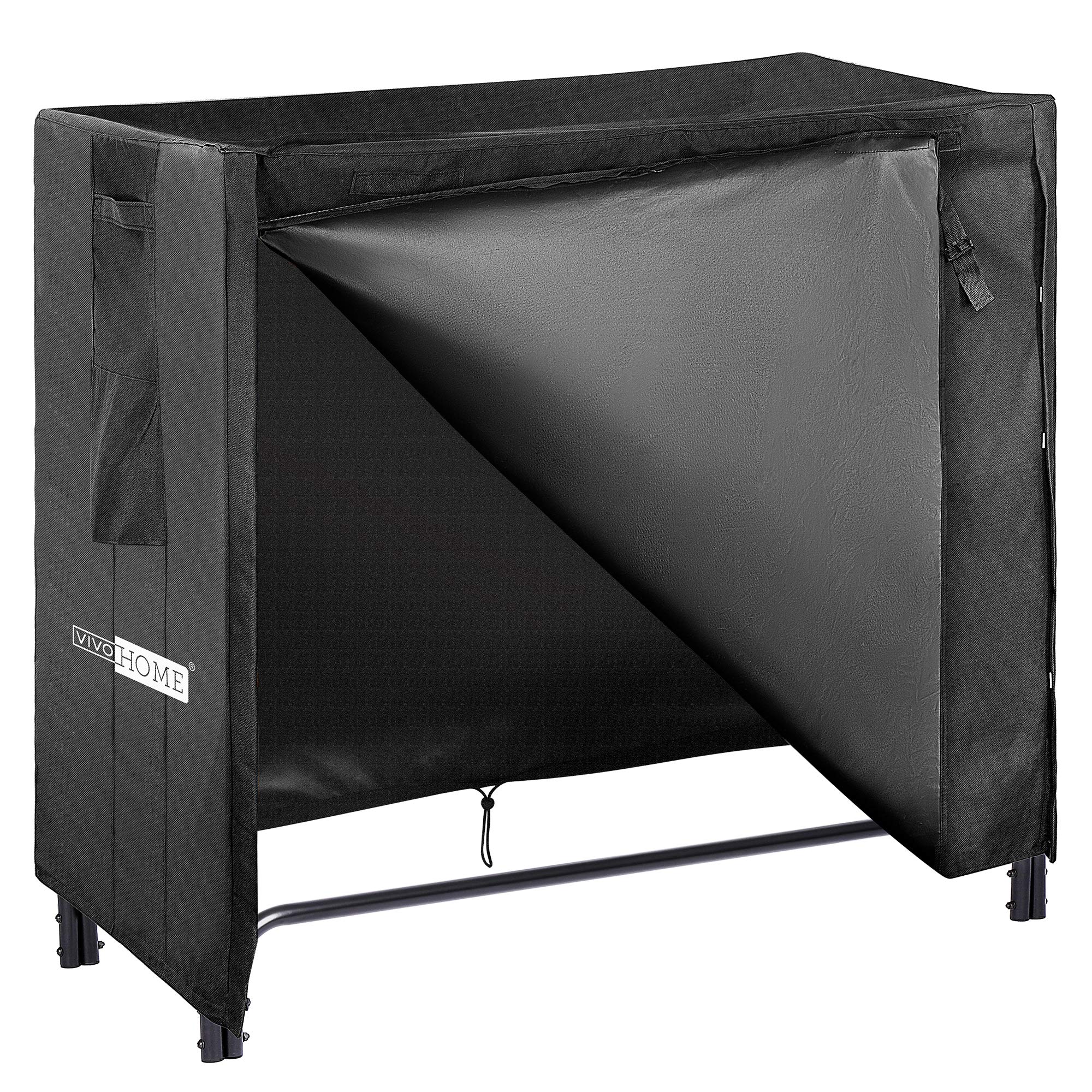 VIVOHOME 4-ft Waterproof Log Rack Cover, Heavy Duty 600D Oxford Outdoor Firewood Storage Cover with Zipper and Hook Loop Tape