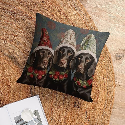 Miniatura 6 de MaSiledy Funda de almohada para sofá, tres perros de laboratorio negros con sombreros de Navidad, 18 x 18 pulgadas, funda de almohada cuadrada