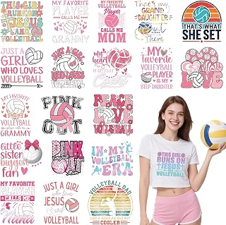 20 Sheets Volleyball Iron on Transfers for T-Shirts, Pink Volleyball Player DTF Transfers Ready to Press Heat Transfers Vinyl, Sports Iron on Decals for Clothes Bag Pillow Covers DIY Crafts