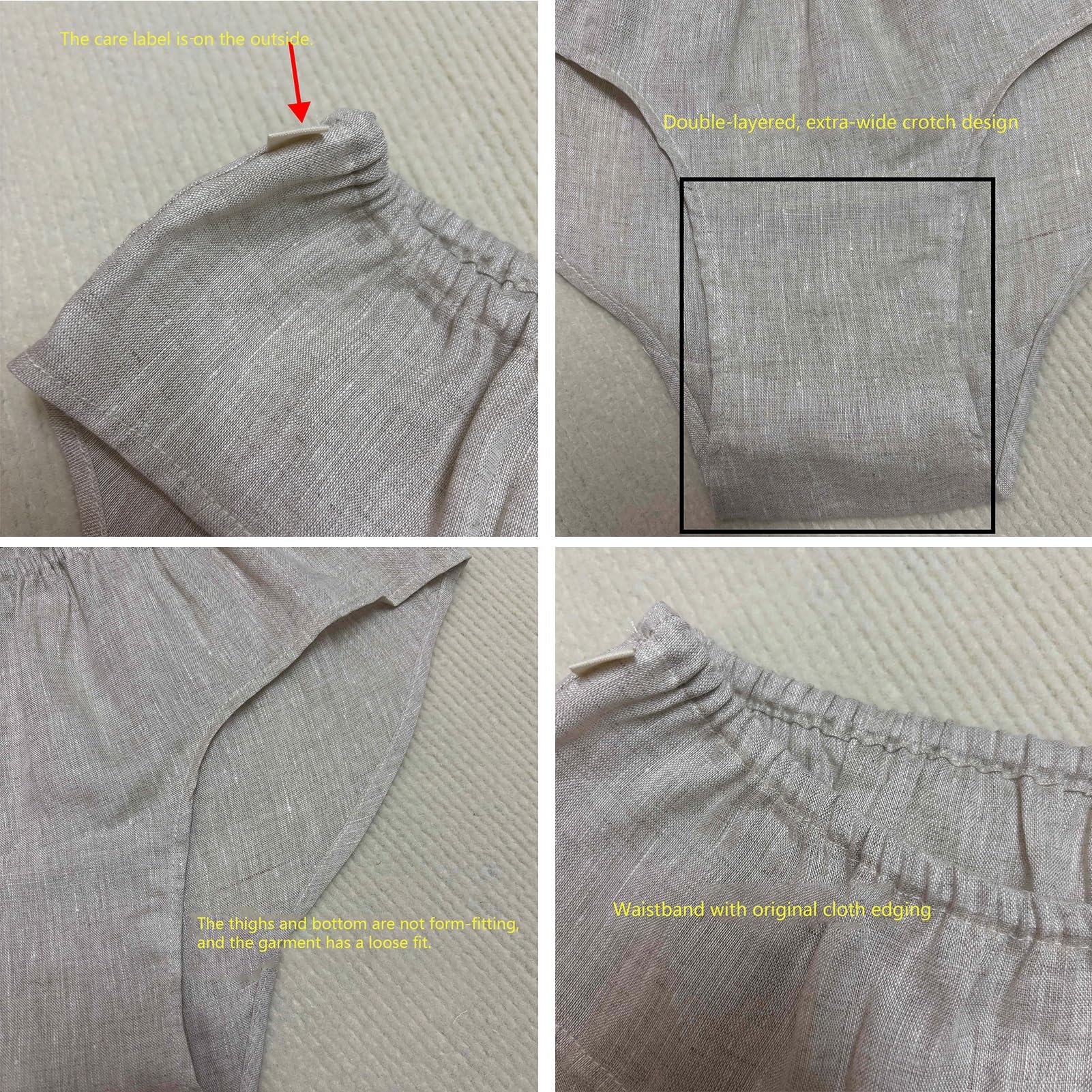 1/2/3 Stück Damen-Unterwäsche Aus 100% Hanf Lockere Langlebige Feuchtigkeitsableitende Boyshort-Höschen Hanf-Kleidung In Übergröße