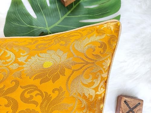 Miniatura 3 de AVKA Studio Craftbot - Juego de 2 fundas de almohada decorativas de seda sintética brocado floral, 20 x 20 pulgadas, funda de jacquard indio, solo