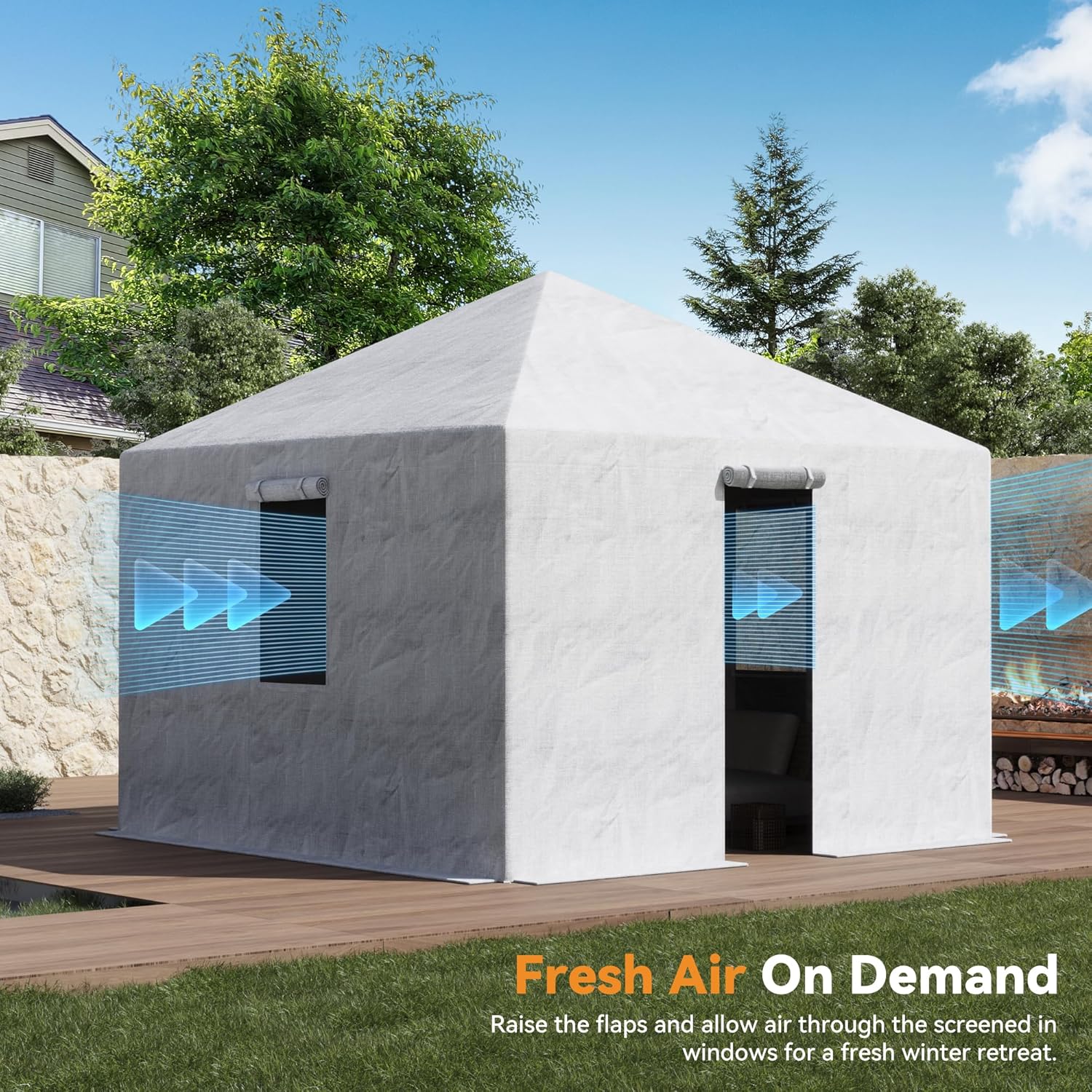 8x8 ft Winter Gazebo Cover, 200G Heavy-Duty All-Weather Waterproof Enclosed Gazebo Cover with Sidewalls & Mesh Windows, Universal Hardtop Winter Cover for Outdoor Storage Shelter