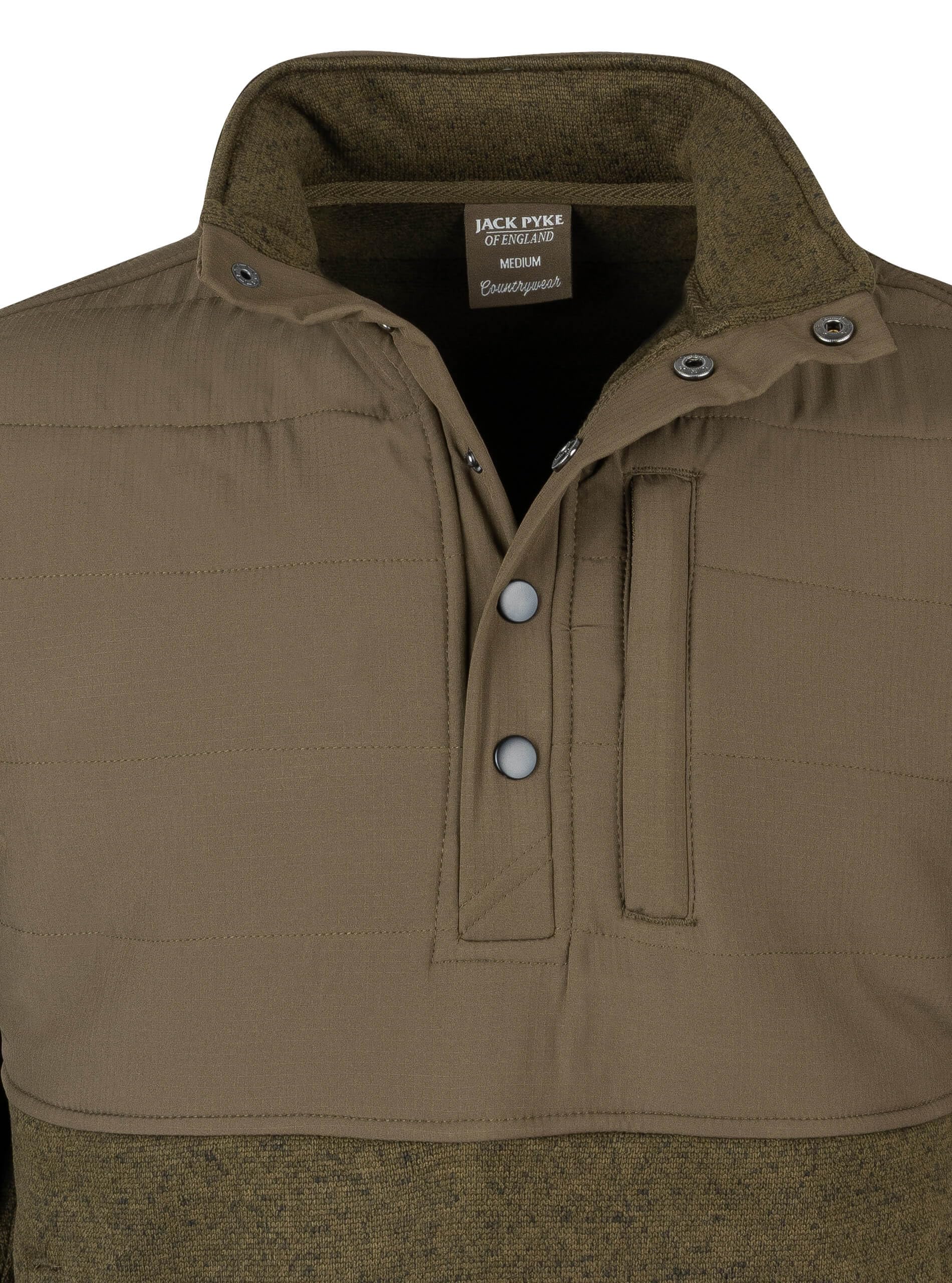 JACK PYKE Pull en polaire pour homme – Veste d'extérieur à manches longues avec col montant, panneau supérieur rembourré, poches zippées et pull à fermeture à bouton-pression pour tenue décontractée