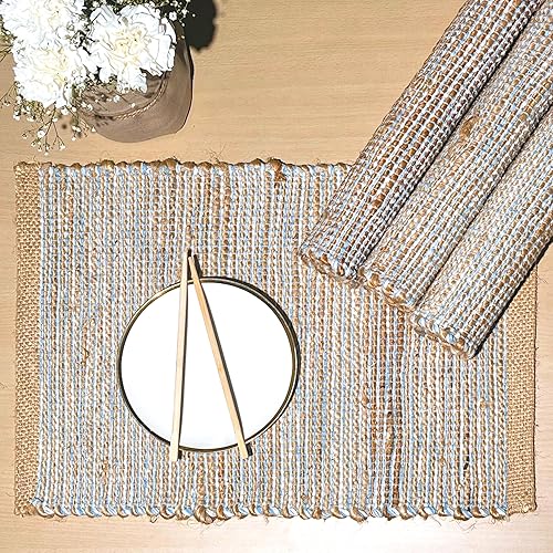 Miniatura 8 de Chardin home  Juego de 4 manteles individuales de yute natural  13 x 19 pulgadas rústico casa de campo  Colores de los manteles  yute natural y