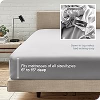 Vista 222 de Bare Home - Sábana bajera de microfibra 1800 muy suave y duradera, para colchones altos tamaño individual, color gris pardo