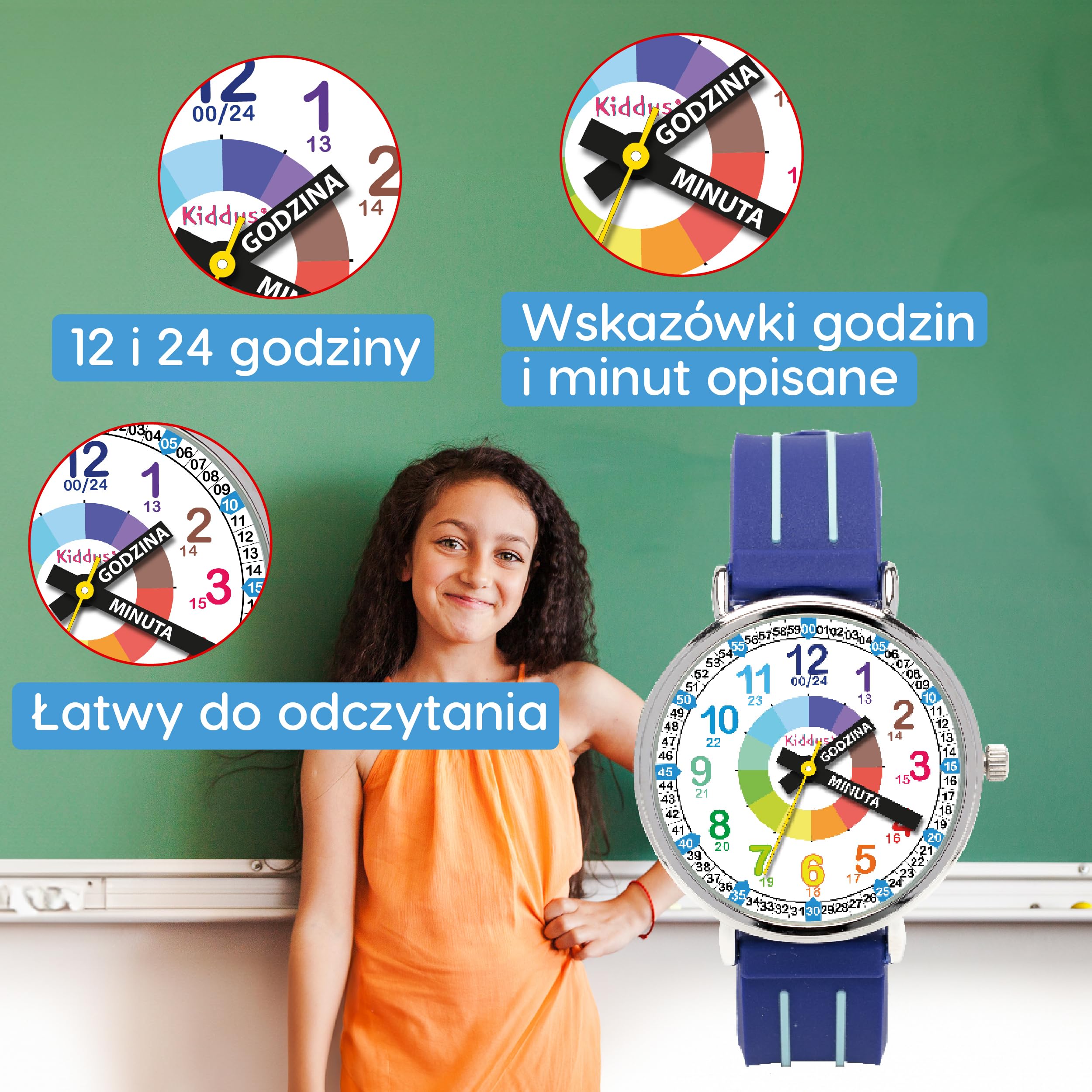 Kiddus Reloj Educativo Infantil para Niño y Niña a Partir de 5 Años, Sumergible 5ATM, Reloj Analógico para Aprender la Hora, Mecanismo Japonés