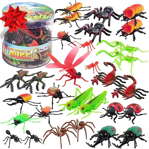 Figuras de acción de insectos, cubeta grande de 30 insectos gigantes, desde hormigas hasta mariquitas y tarántulas