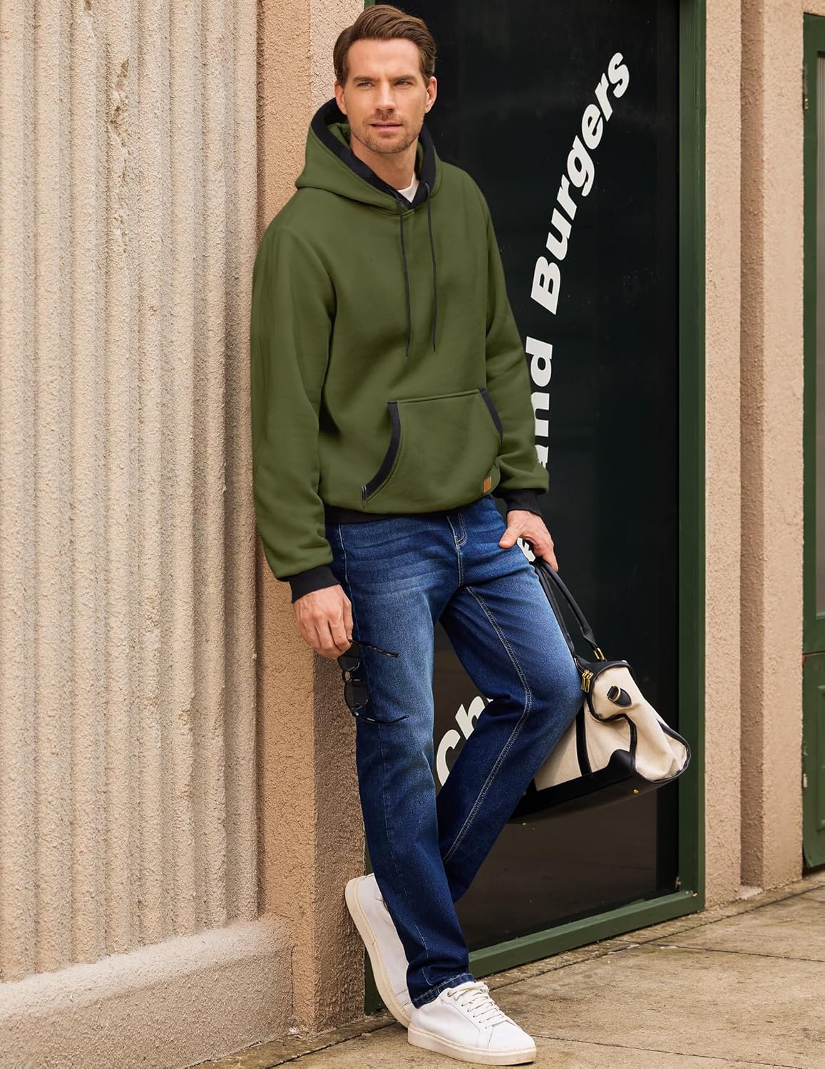 JMIERR Men's Cotton Casual Hoodies Sweatshirts Fashion Long Sleeve Drawstring Fleece Pullover Hoodie with Pockets - Image 3