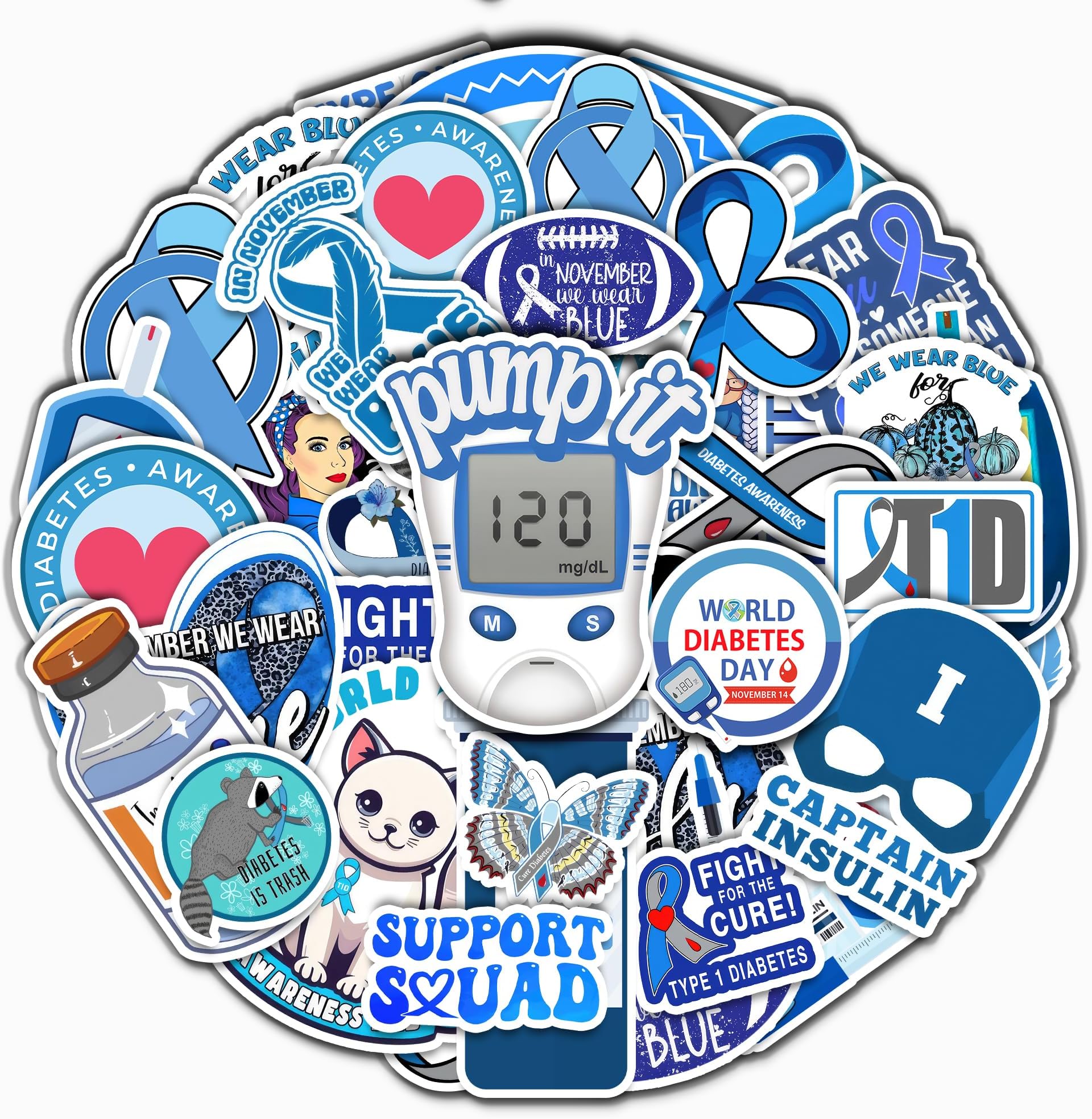 50 PCS Diabetes Awareness Sticker Inspirational Vinyl Decals Waterproof Accessories Decorative Labels for Bicycle Laptop Bumper Truck Vehicle Bike Suitcases Water Bottle