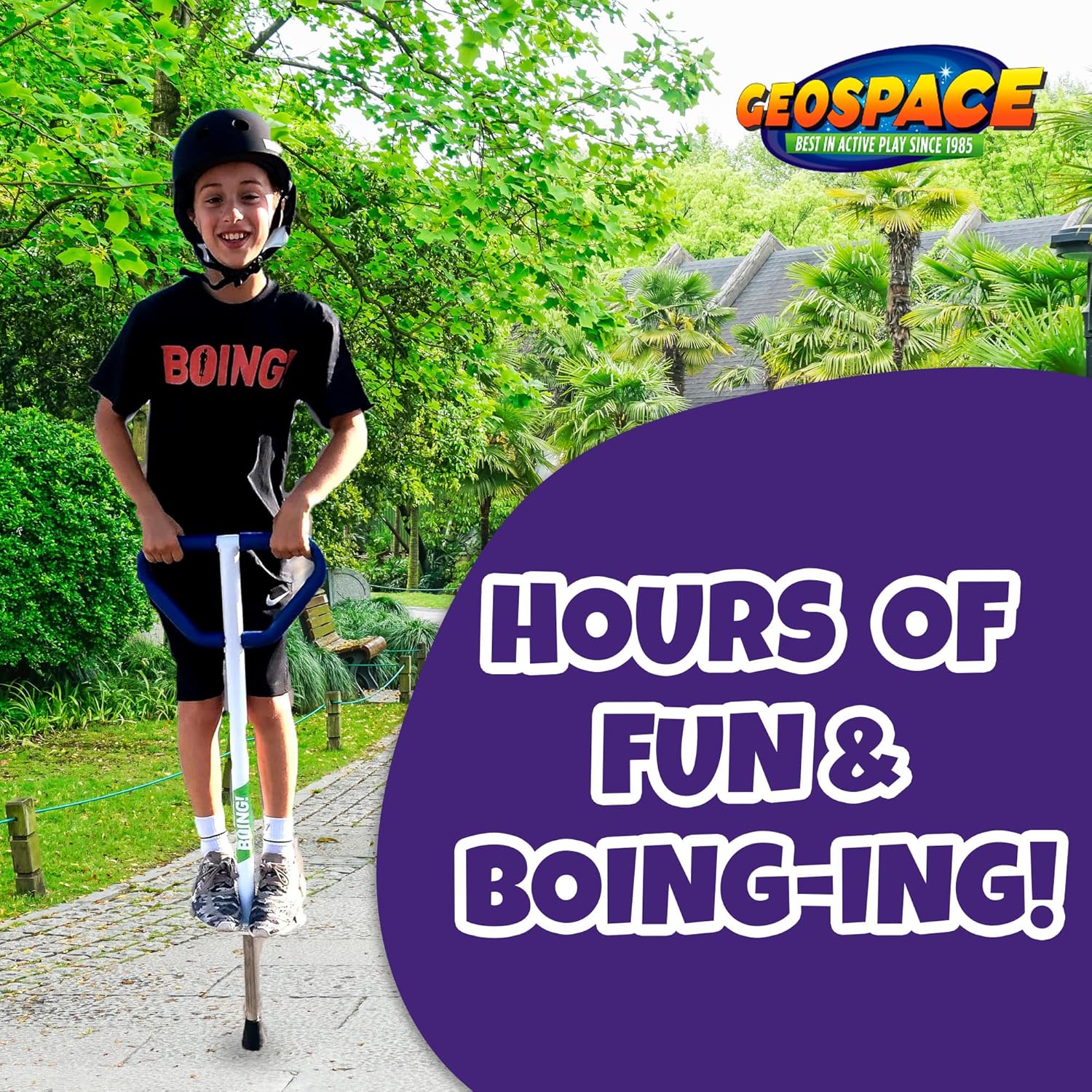 Geospace Jumparoo Boing! 'MAX' Large POGO Stick for Kids, Teens or Riders 90-160 lbs - Excellent Outdoor Active Play Toy - Improves Balance, Coordination as Well Exercise & Fitness (White)