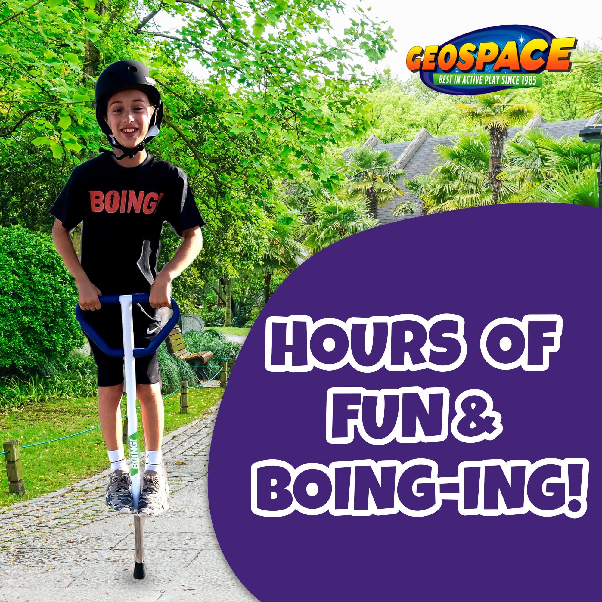 Geospace Jumparoo Boing! 'MAX' Large POGO Stick for Kids, Teens or Riders 90-160 lbs - Excellent Outdoor Active Play Toy - Improves Balance, Coordination as Well Exercise & Fitness (Black/Orange) - Image 8