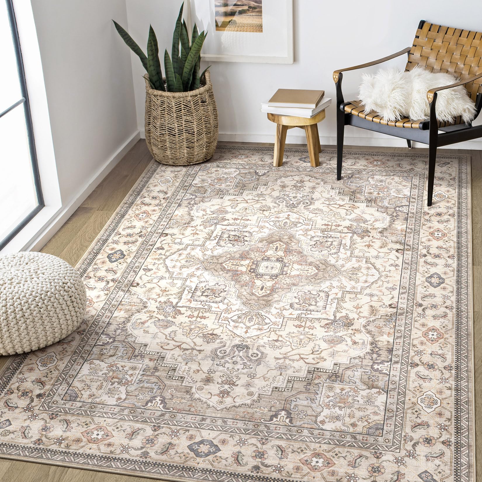 Amazon.com: EIEIHOUSE Washable Area Rugs for Living Room - 5x7 Neutral ...