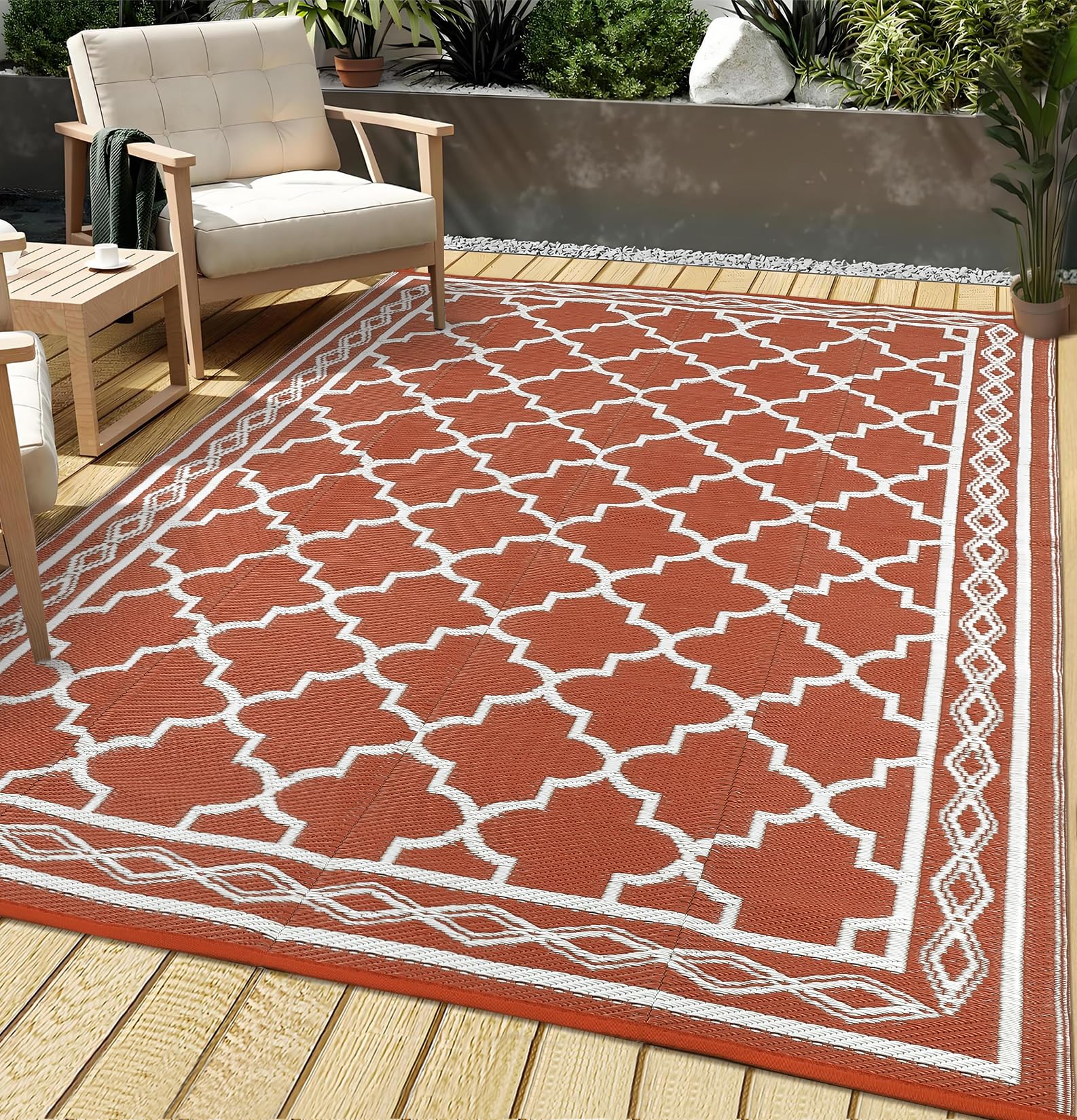 COZYLOOM Outdoor Rug Carpet Waterproof 9x12 Ft Reversible Patio Rug Outside Plastic Carpet, Stain & UV Resistant Portable RV Mat Straw Rug for Camping