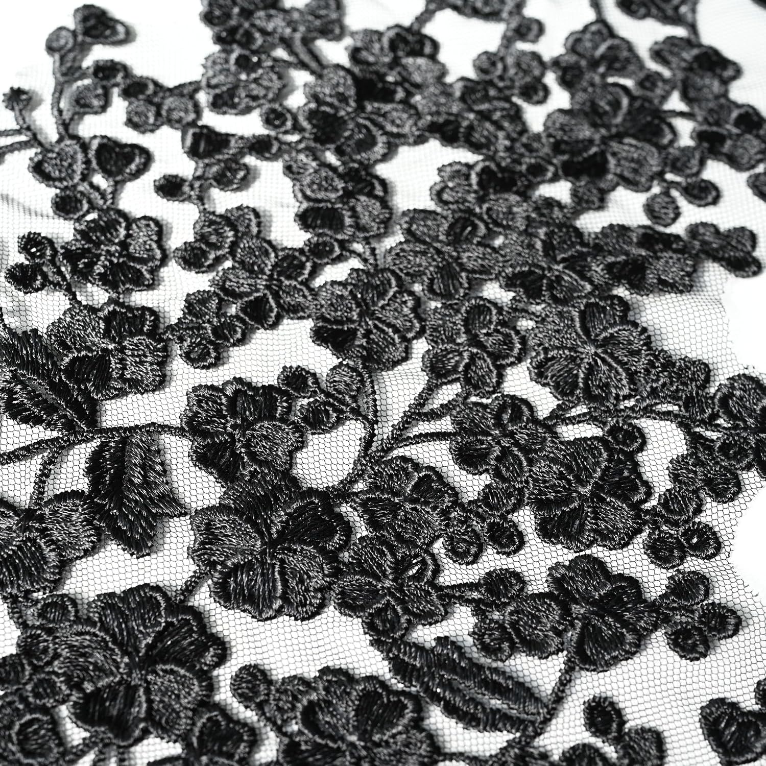 Ivory White Black Plum Blossom Flower Embroidery lace Appliques for Wedding Dresses sew on Applique Patches Embroidery lace parches ropa (Black)