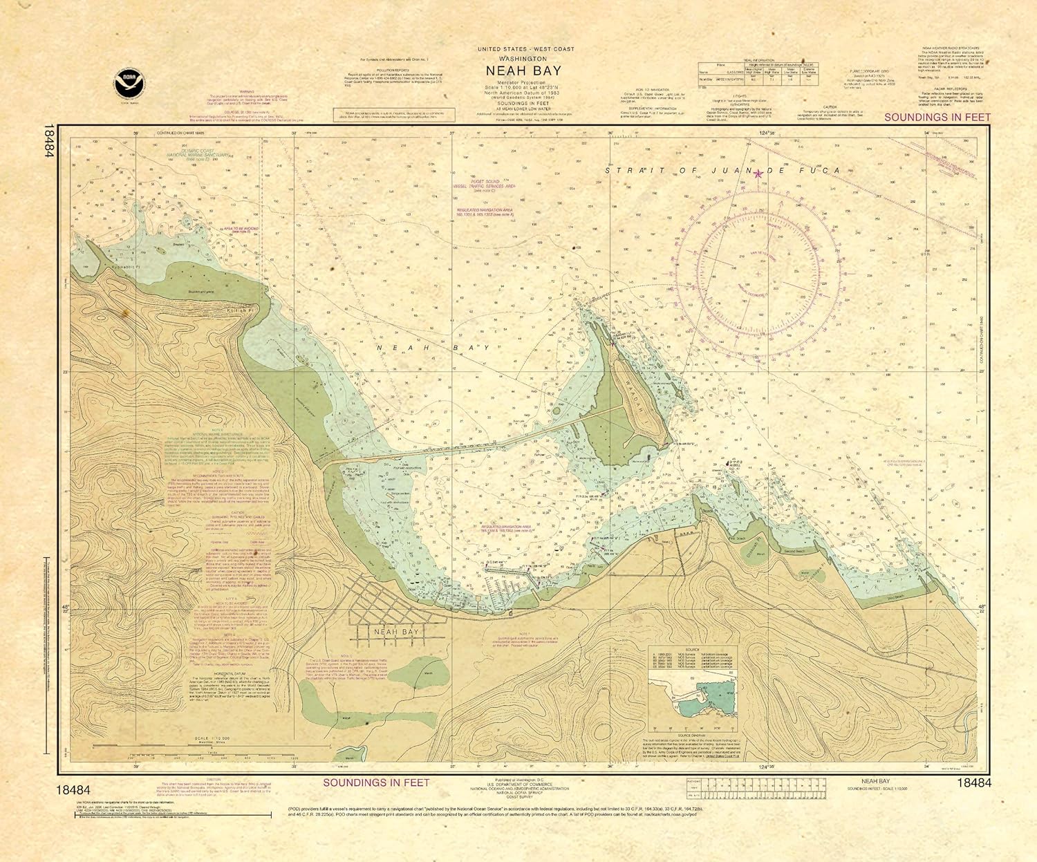 Paradise Cay Publications, Inc. Antiqued NOAA Chart 18484: Neah Bay