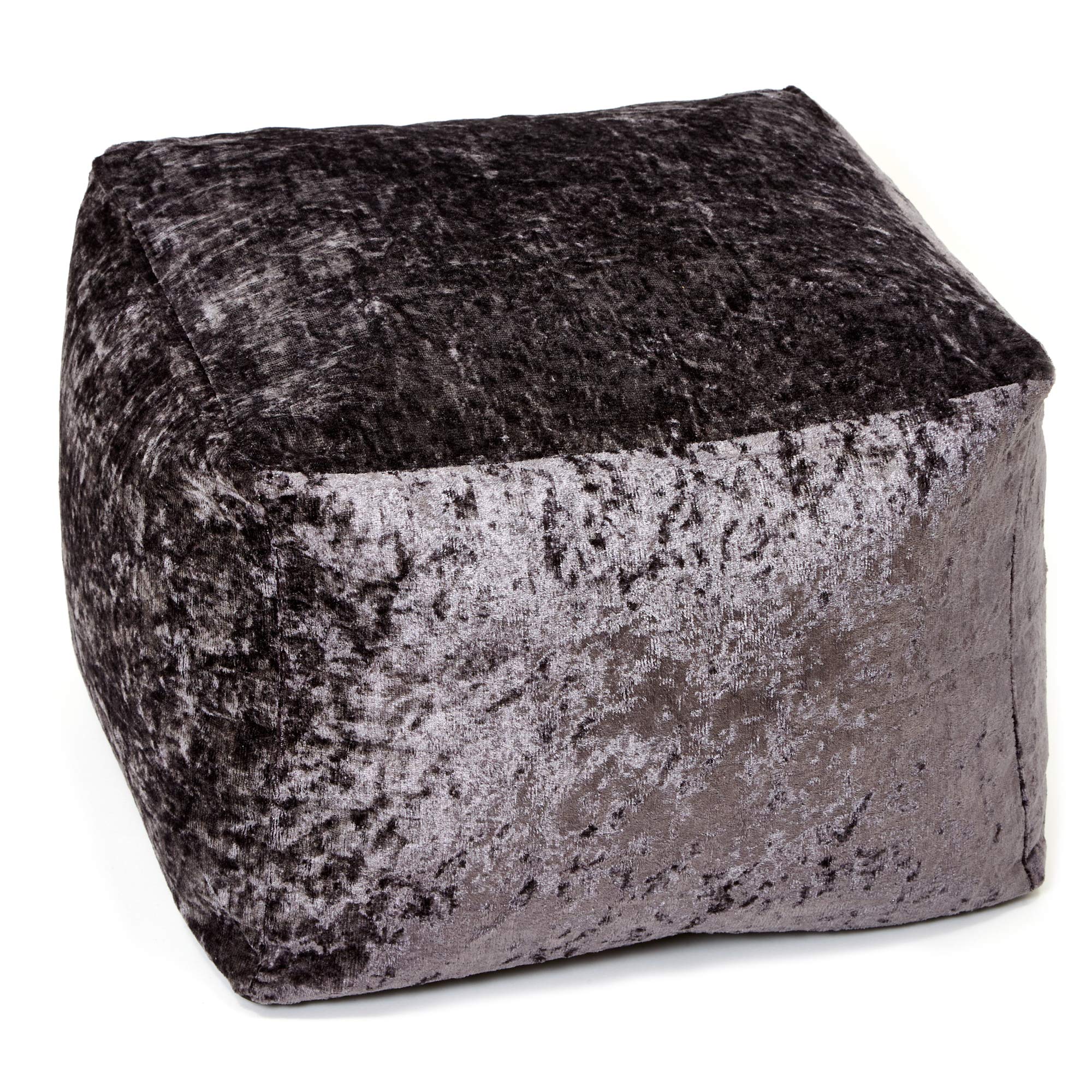 Better Nights Grey Charcoal Crushed Velvet Cube Bean Bag Footstool