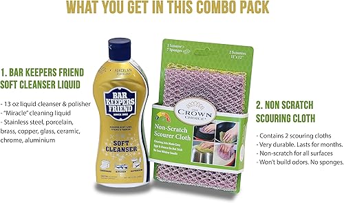 Miniatura 2 de Conjunto limpiador para cocina Bar Keepers Friend, detergente líquido que no raya, CCBD1002, Soft Cleanser Liquid & Non Scratch Scourer, 2