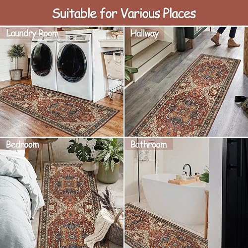 Miniatura 7 de Moynesa Alfombra ultra fina lavable Alfombra antideslizante de 2 x 6 pies, alfombra vintage resistente a las manchas de pelo bajo, alfombra para