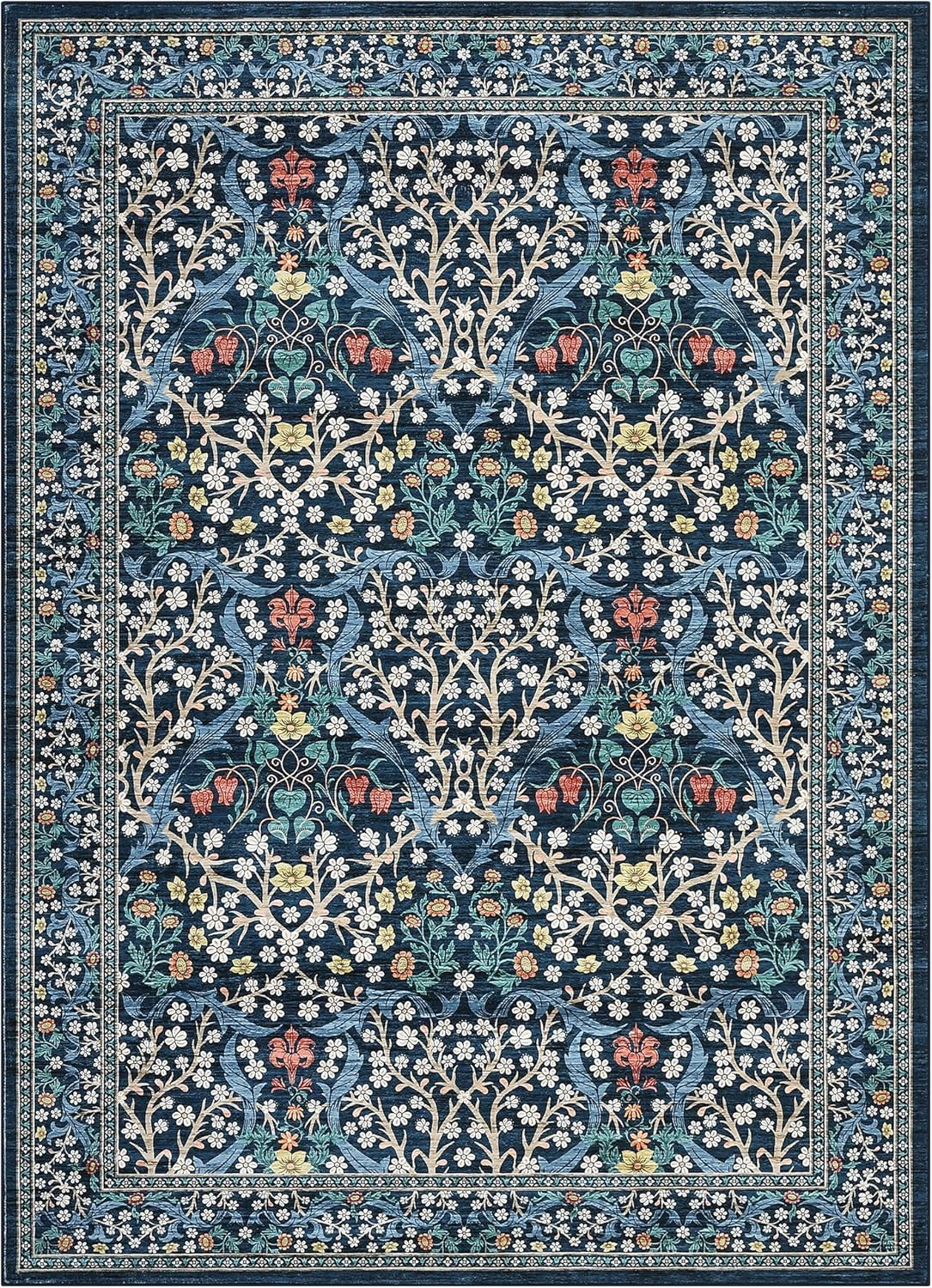 Teppiche für Wohnzimmer, 120 x 180 cm, waschbar, rutschfest, für Schlafzimmer, Innenbereich, niedriger Flor, für Esszimmer, Badezimmer, Küche, traditionelles Blumenmuster, Blau