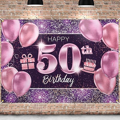 pancarta grande rosa con texto en inglés Happy Birthday