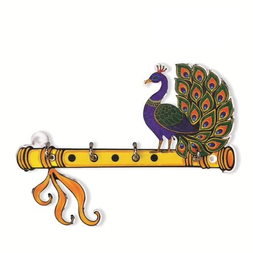 Image of KNP Art Acrylic Key Holders, Premium HD UV Printed, Multipurpose Key Stand for Home, Office Decor, Weather Proof, Anti-Rust, Wall Mounted Key Holder, Cartoon Theme, (Bansuri)