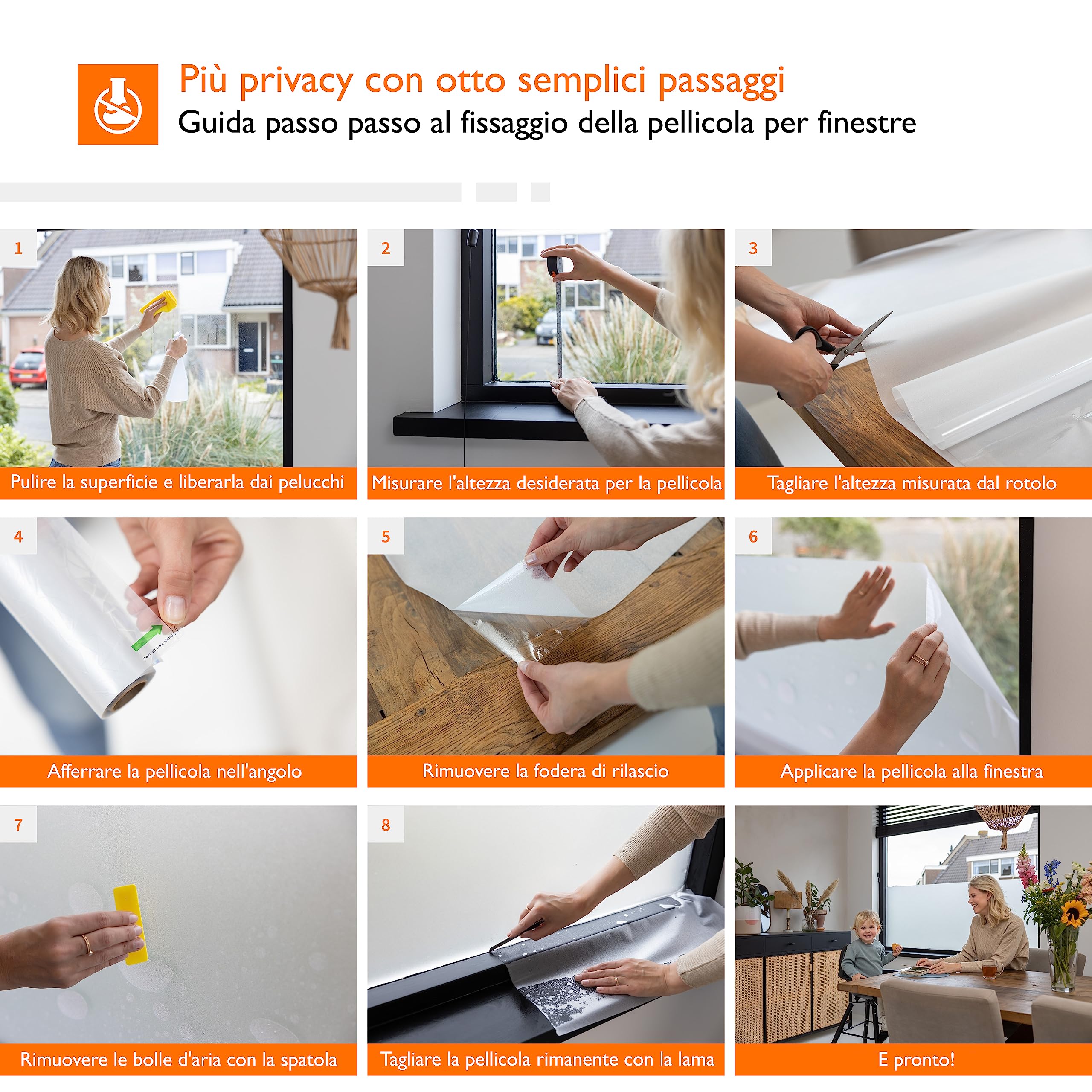 Pellicola per finestre - 90cm x 500cm - Anti-Vista - Adesiva - Autoadesiva - Statica - Protezione Solare - Latte - HR++