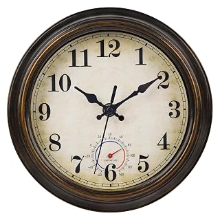 Outdoor Clocks Waterproof with Thermometer Combo Vintage Rustic Wall Clock for Patio Pool Bathroom Kitchen(8 Inch,Bronze) - Amazon product rated Grade A