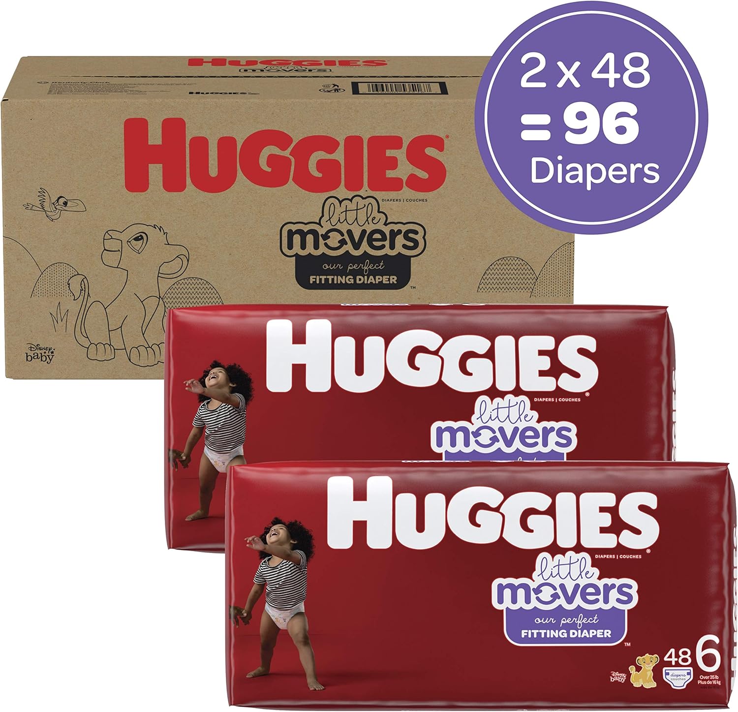 Baby Diapers Size 6, 96 Ct, Huggies Little Movers