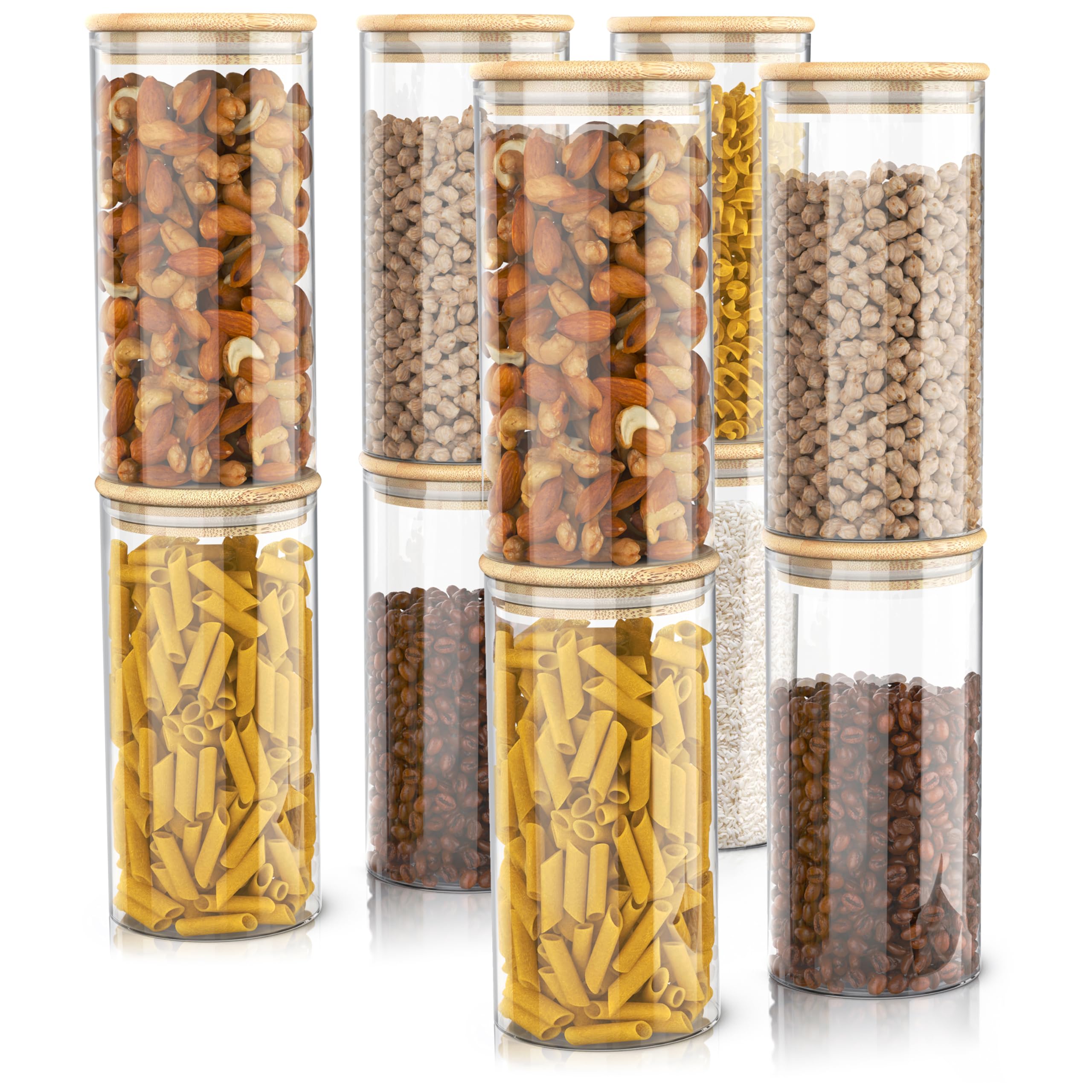 Arendo - Vorratsgläser mit Deckel - 10er Set - Behälter aus Glas – hitzebeständig – Vorratsdosen mit Bambusdeckel - luftdicht - für Müsli Zucker Mehl Kaffee Reis