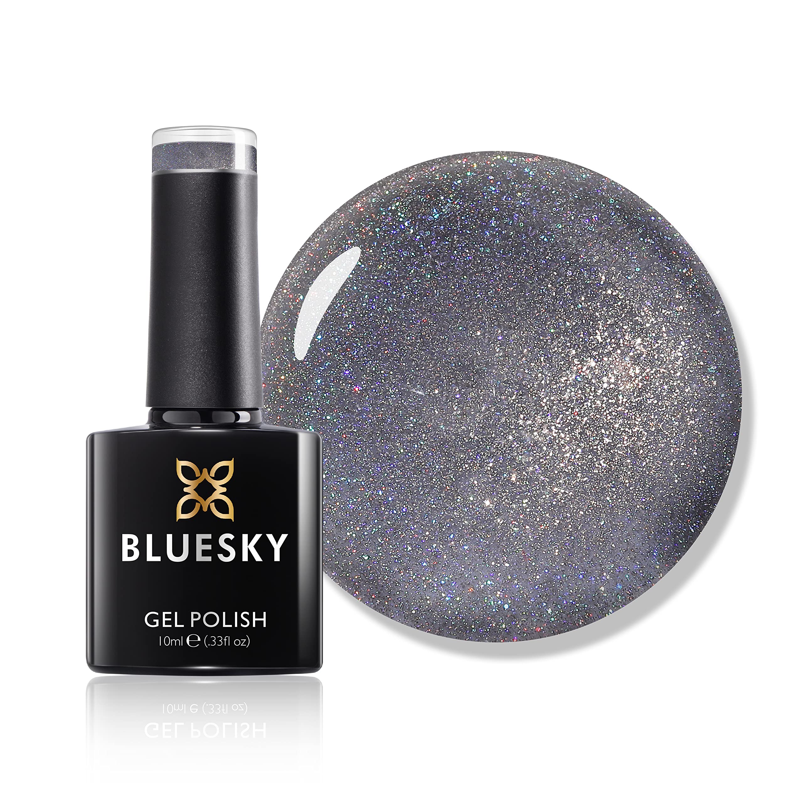Bluesky Gel Nail Polish, Evil Queen Ch20, Grey Glitter, Long Lasting, Chip Resistant, 10 ml (Requires Curing Under UV LED Lamp)