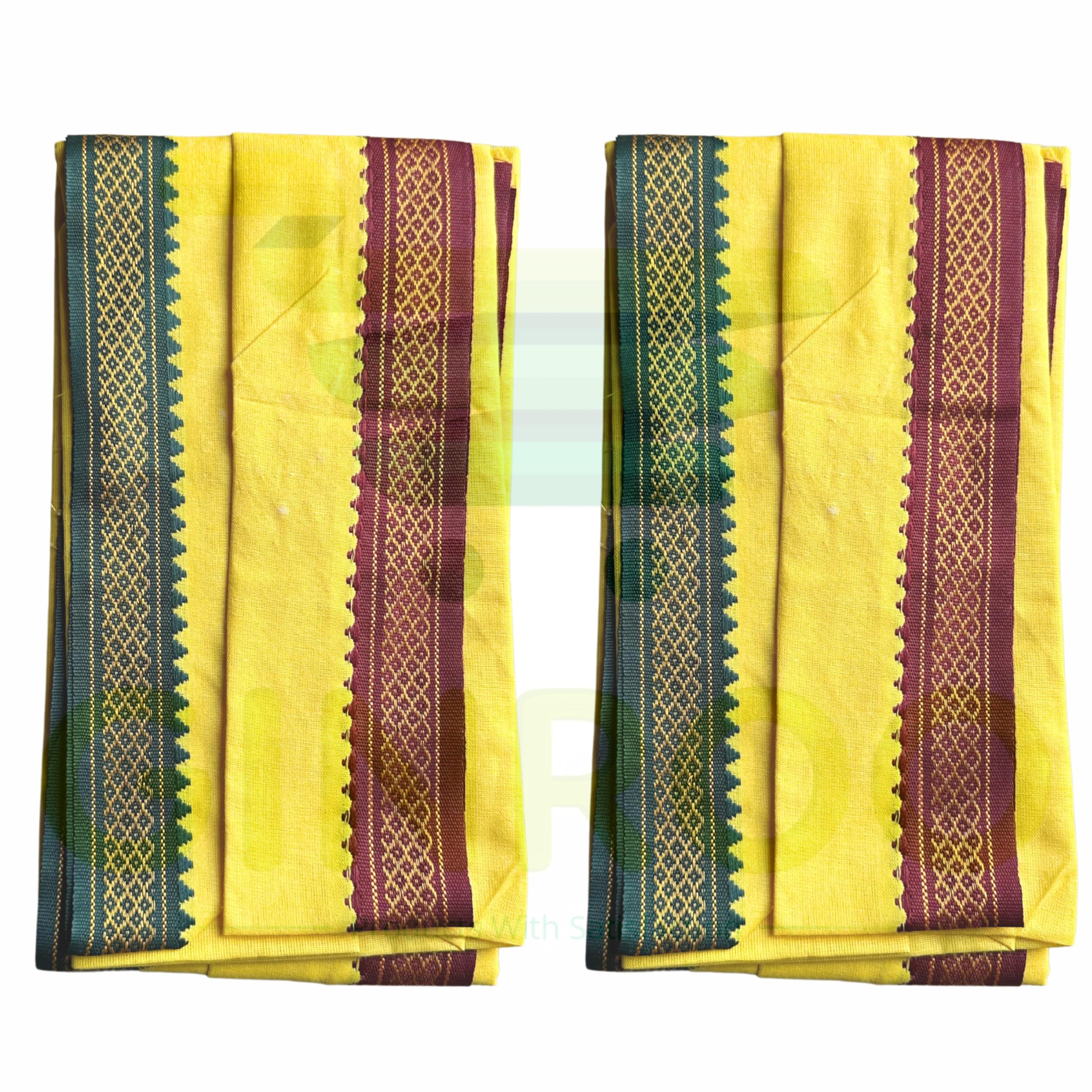 GINROO Men’s Traditional Yellow Cotton 2 Angavastram/Towel/Gamcha/Parna (2 Meters Approx.) – South Indian Style Pure Cotton-picture-25
