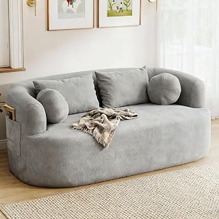 Loveseat Sofa, 67.3" Boneless Curved Sofa Filling with Foam and Spring, Chenille Small Love Seat for Small Spaces, 4 Pillows and Side Pocket, Living Room, Apartment, Bedroom, No Assembly