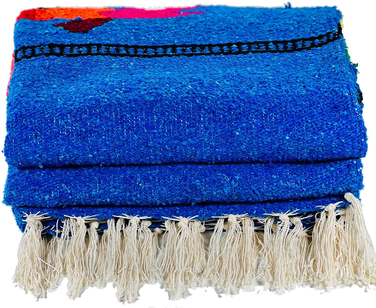 Baja Trader, Serape, Molina Mexican Blanket, Yoga Mat, Camping, Beach, Picnic, Handmade Woven Throw Blanket, Home Decor, Car Blanket (Sea Turtle) (Blue)
