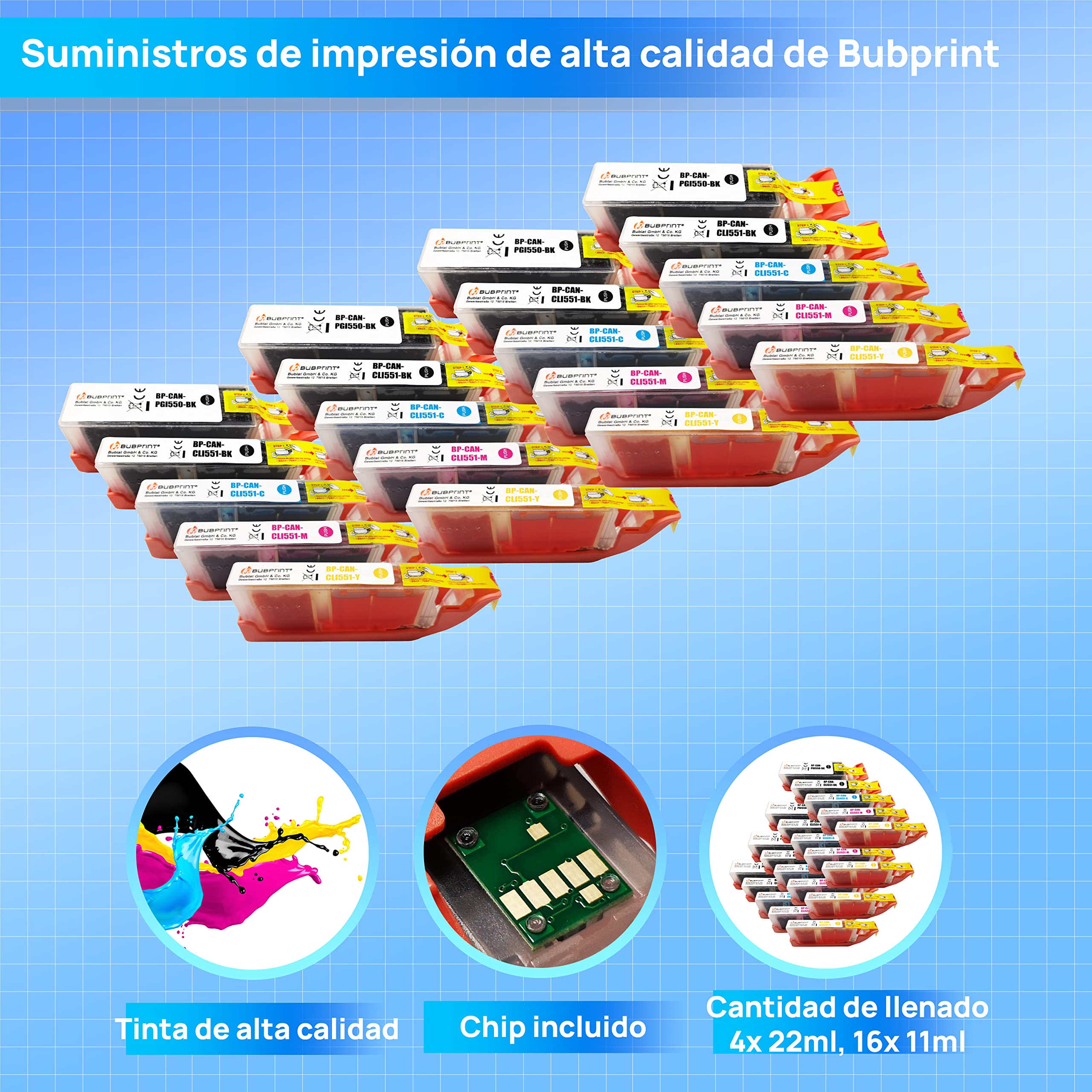 Bubprint 20 Cartuchos De Tinta Compatible Para Canon PGI-550 CLI-551 XL