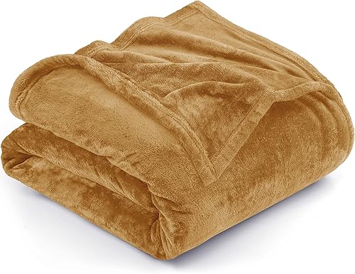 Utopia Bedding Manta de forro polar, tamaño individual, color dorado, de 10.58 ozm, de lujo, mullida, suave, antiestática de microfibra (90 x 66 disponible en Yaxa Peru