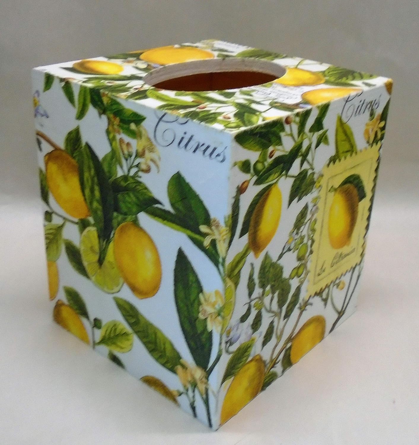 Handmade Decoupage Wood Tissue Box Cover, Lemons, Citrus
