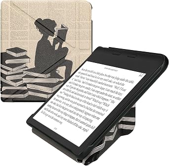 kwmobile Case for Kobo Libra Colour - Ultra Slim Fit Premium PU Leather Cover with Stand - Black/Beige