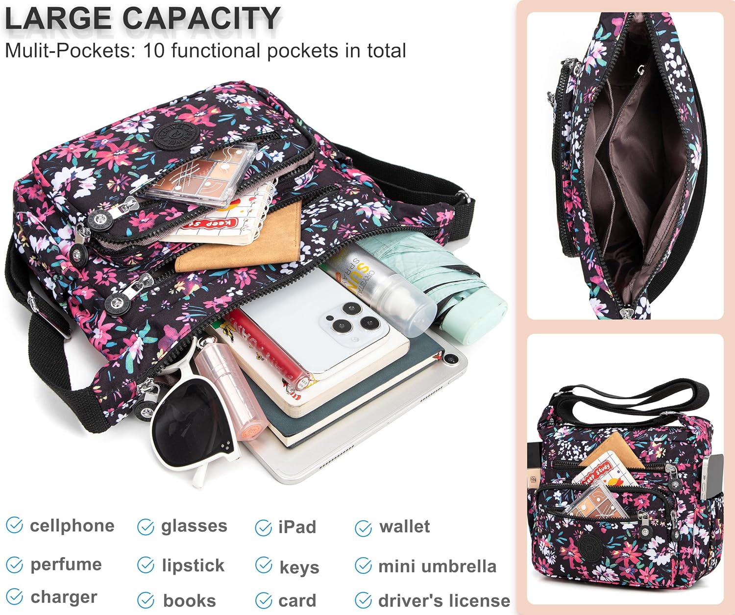 Pealwel Women Shoulder Handbag Roomy Multiple Pockets Bag Ladies Crossbody Purse Tote Top Handle Satchel
