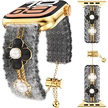 YMHML Furry Band Compatible for Apple Watch Bands for Women 40mm 42mm 41mm 38mm 44mm 45mm 46mm 49mm, Cute Dressy Warm Hairy Fluffy Pearl Diamond Strap for iWatch Series 11 10 9 8 7 6 5 4 3 SE Ultra