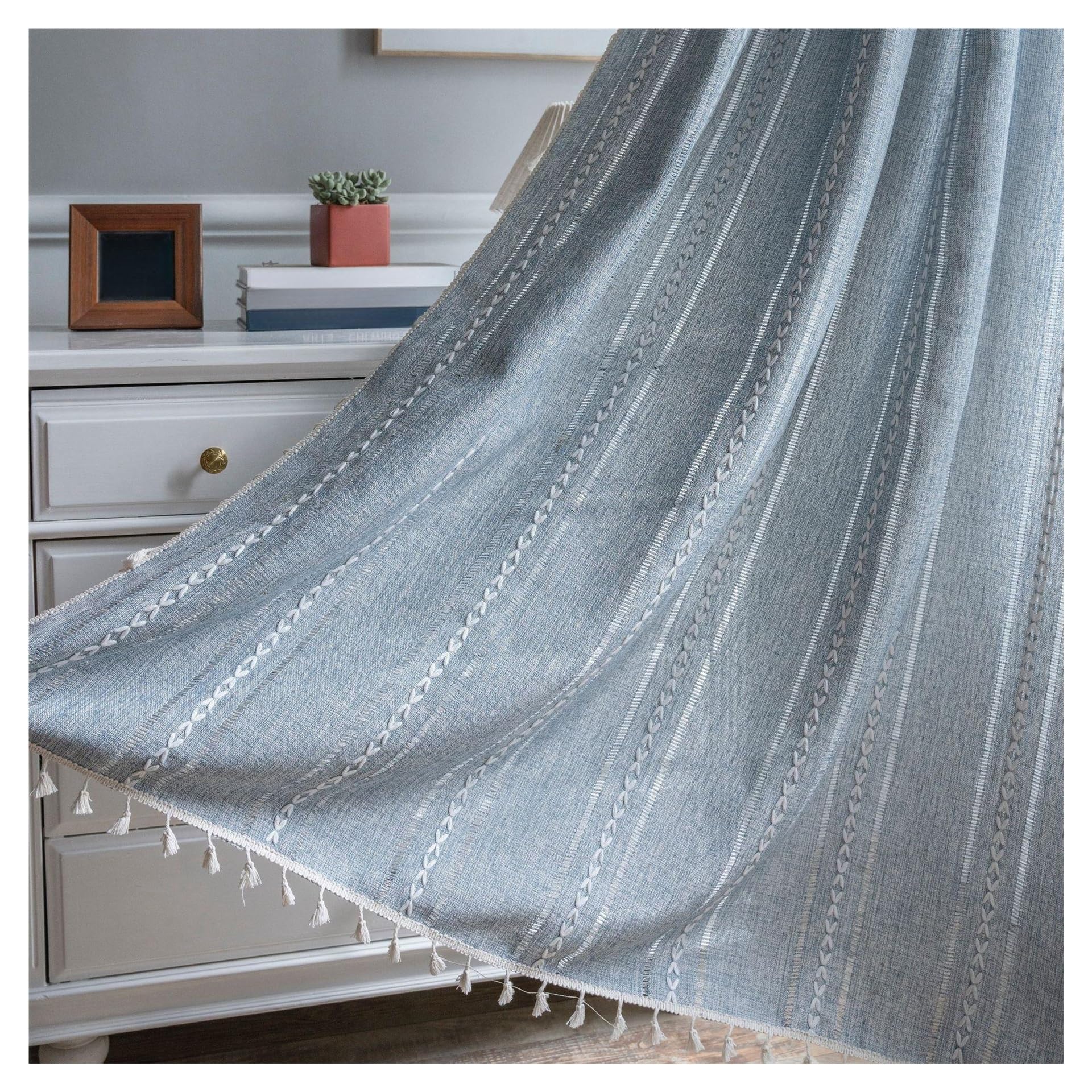 Rideaux pour chambre anti-regard vis-à-vis balcon et cuisine bleu textile