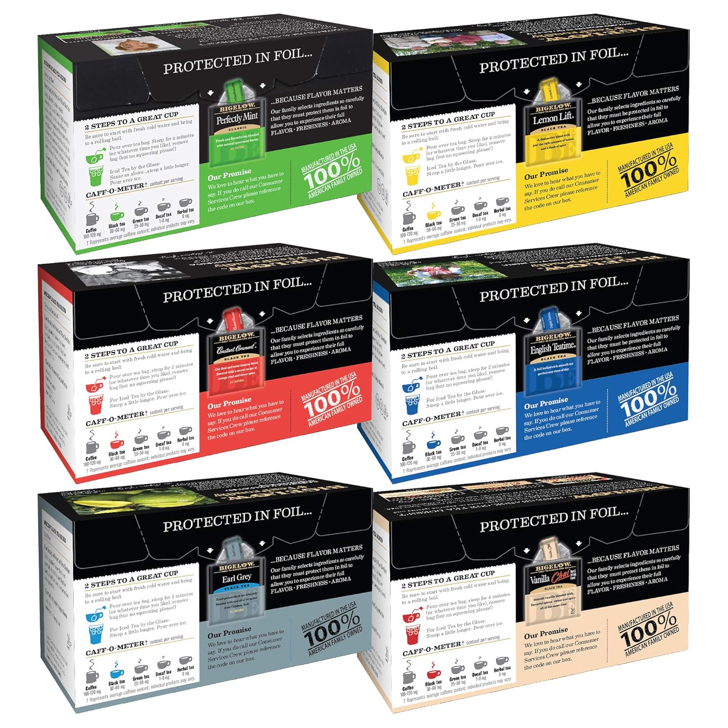 Bigelow Black Tea 6 Flavor Variety Pack, 20 Count Box (Pack of 6) Caffeinated Black Teas, 120 Tea Bags Total (Packaging and Flavor Assortment May Vary) : Grocery & Gourmet Food