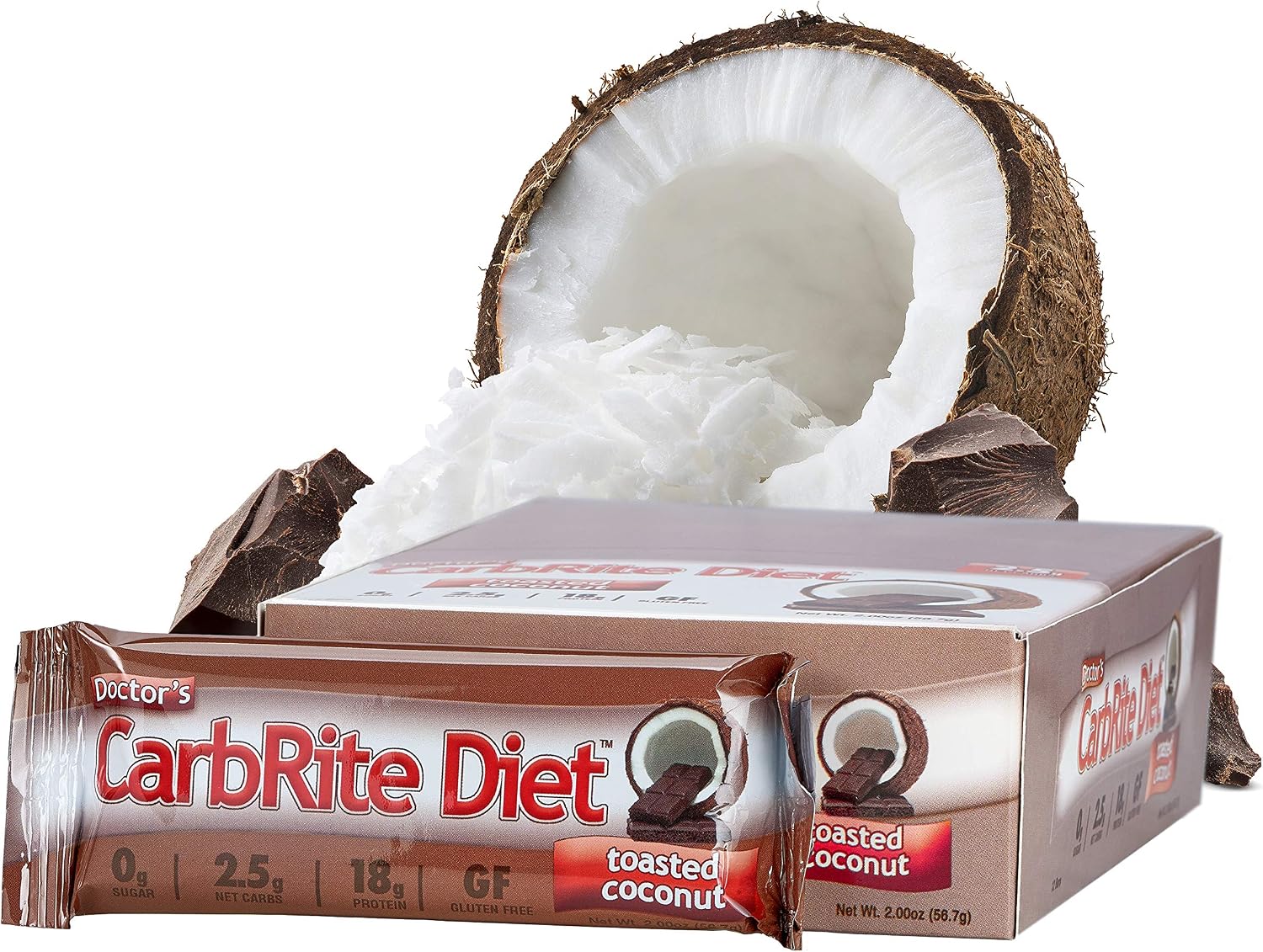CarbRite Diet Bars – Keto, Low Carb, Gluten Free, Fats, Protein - Toasted Coconut- 12 Bars