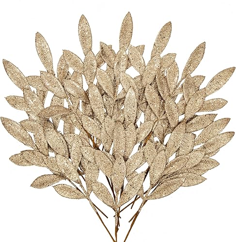 DILATATA 20 piezas de hojas de acebo con purpurina de Navidad de 11 pulgadas, color azul artificial, para árbol de Navidad, guirnalda de bricolaje,