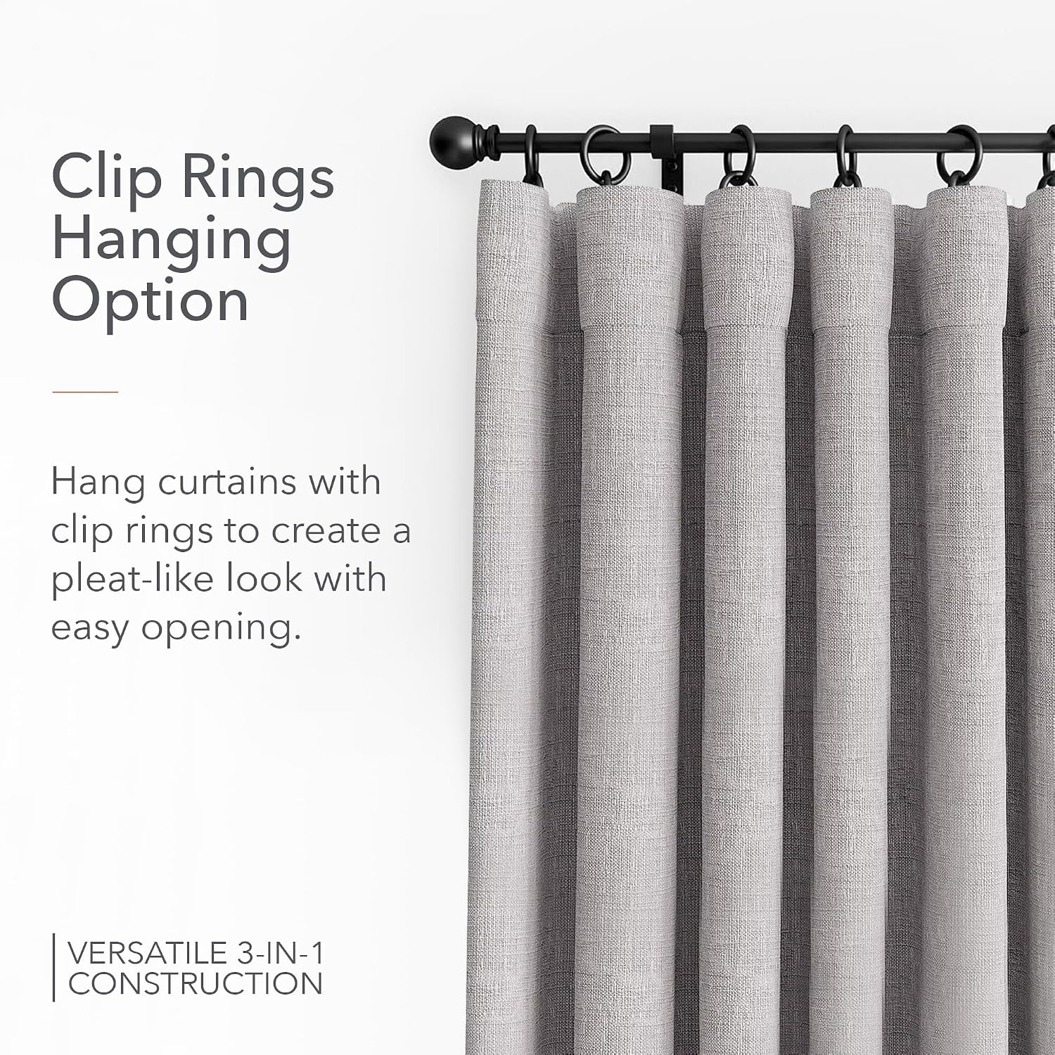 Sunbrella Taylor Light Filtering Curtains | 50 in. W X 84 in. L | Gravel | Fade Proof Drapes with UV Protection | Versatile Hanging Options for Home Decor | Single Curtain Panel